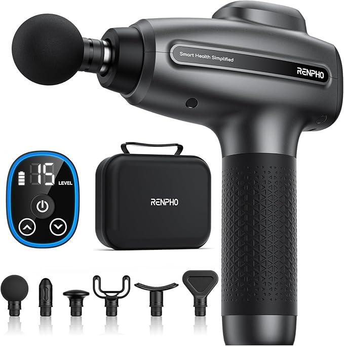 RENPHO Massage Gun Deep Tissue, Percussion Muscle Massage Gun for Athletes, Electric Handheld Massager Gun for Pain Relief Relax 6 Massage Head, 15 Speed (Black)