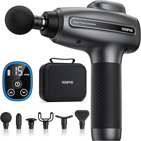 RENPHO Massage Gun Deep Tissue, Percussion Muscle Massage Gun for Athletes, Electric Handheld Massager Gun for Pain Relief Relax 6 Massage Head, 15 Speed (Black)