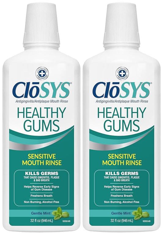 Closys Healthy Gums Mouthwash, Antiplaque and Antigingivitis for Gum Health, Non-Burning, Non-Irritating – 32 Fl Oz (Twin Pack)