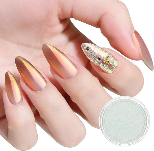 Artdone Red to Glod Aurora Chrome Nail Powder, Iridescent Unicorn Powder Metallic Mirror Effect Pigment Pearlescent Mermaid Pearl Glitter Dust Kit, Nail Art Decoration, Resin Craft