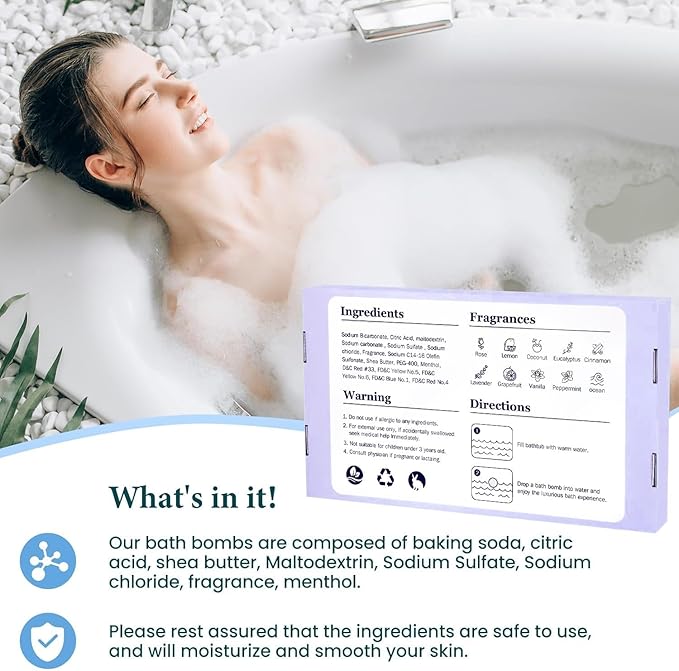 TranquilBliss Bath Bombs Set 50 PCS with 10 Rich Scents, Bath Bombs for Women, Natural Bubble Bombs with Shea Butter & Safe Oil, Ideal for Christmas, Birthday, Mother's Day Present (Purple)