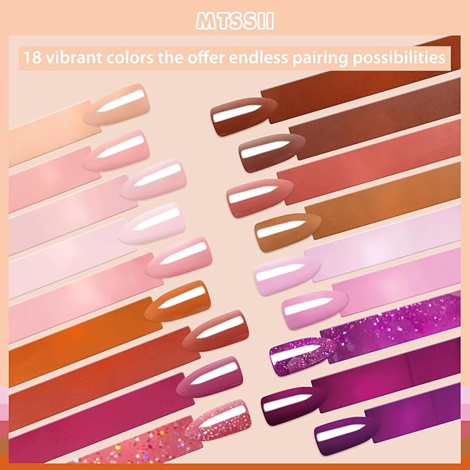 MTSSII Jelly Gel Nail Polish Set 18 Colors, Pink Red Purple Glitter Translucent Sheer Soak Off UV Gel for Nail Art DIY Manicure and Pedicure at Home