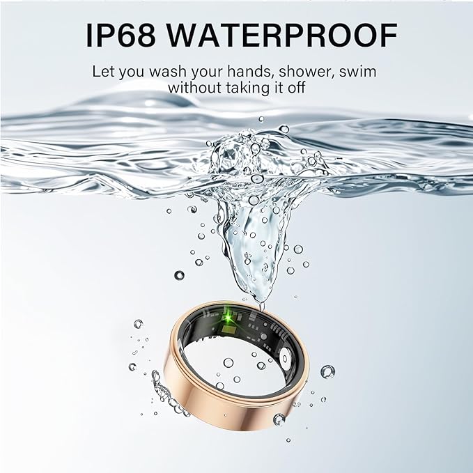 Smart Ring Health Tracker, Fitness Sleep and Heart Rate Monitor Smart Ring, Waterproof Bluetooth Fitness Tracker Ring IPX68 Waterproof (Rose Gold, 12)