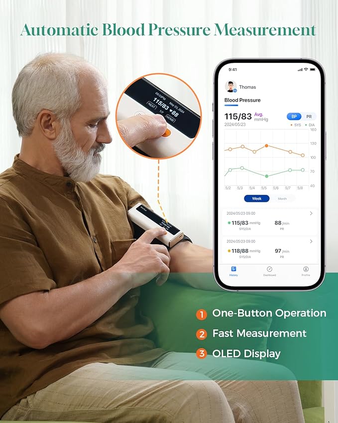 Wellue Bluetooth Blood Pressure Monitor for Home Use, Upper Arm Blood Pressure Machine with Cuff Size 8.6"-16.5", Portable Digital BP Monitor with Free APP for iOS & Android, Reports Shareable