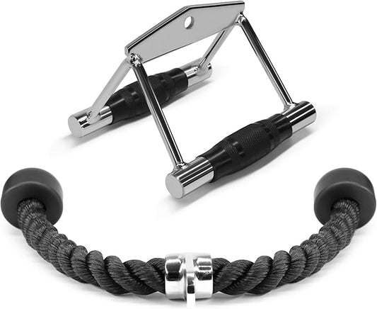 Yes4All Cable Machine Attachment, Double D Hanlde & Tricep Rope Cable Attachment, Weight Machine Accessories Load 880 LB for Home Gym