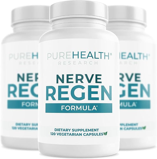 PUREHEALTH RESEARCH Nerve Regen Formula - Nerve Renew for Numbness, Tingling and Burning with R Alpha Lipoic Acid, Benfotiamine 300mg & Passion Flower Extract - Ala Nerve Support Supplement, 3 Bottles
