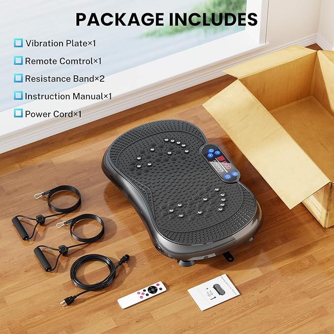 Vibration Plate Exercise Machine, Lymphatic Drainage Machine for Weight Loss, 100-Speed Platform with Remote & Bands, Quiet Full Body Vibrating Plate 500 Lbs Capacity Fitness Platform