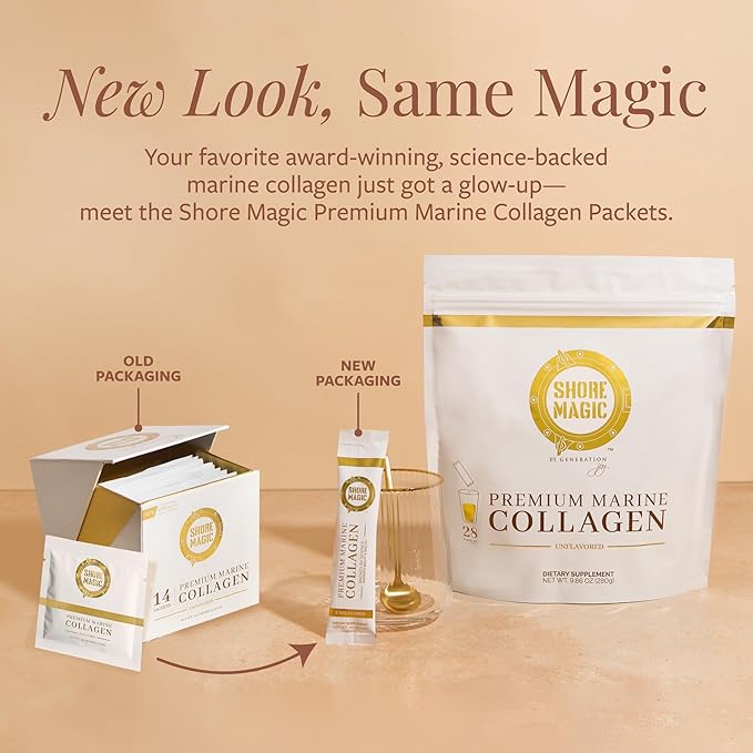 Premium Marine Collagen Powder – Hydrolyzed Type I, II, III & IV Peptides for Skin, Hair, Nails & Joints – Wild-Caught Fish, Kosher, Unflavored, Travel Friendly, 28 Daily Packets