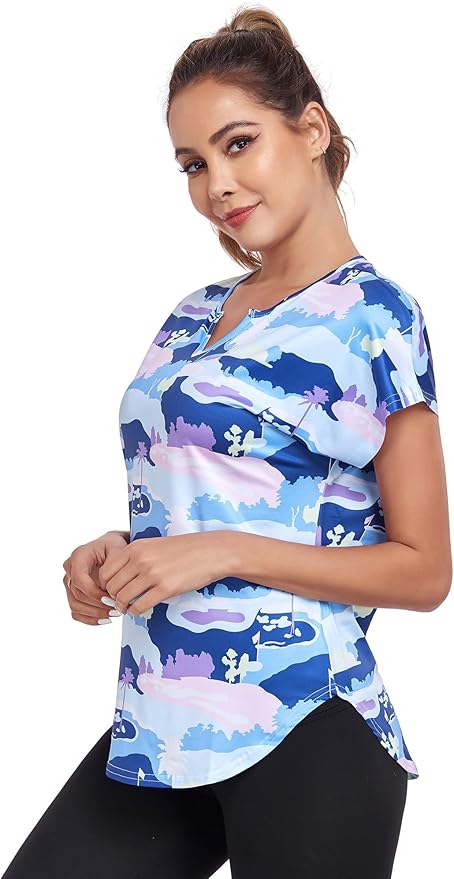 Women's Short Sleeve Workout Shirts V Neck Exercise Yoga Basic Top Quick Dry Side Split