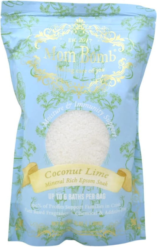 Mom Bomb Coconut Lime Epsom Salt Bath Soak – Natural Magnesium Salt with Essential Oils – Relaxing Aromatherapy for Stress Relief, Muscle & Foot Soak – Made in USA, 48 Ounce