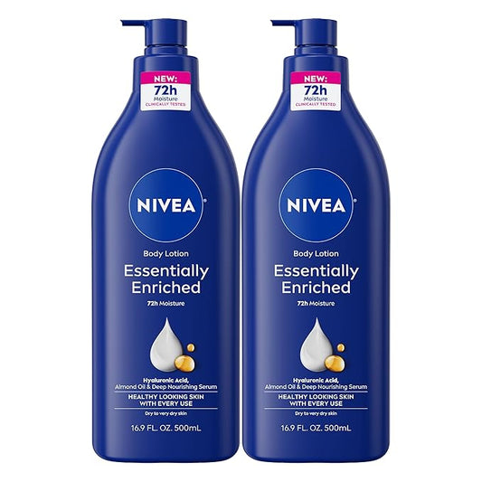 NIVEA Essentially Enriched Body Lotion for Dry Skin, Pack of 2, 16.9 Fl Oz Pump Bottles
