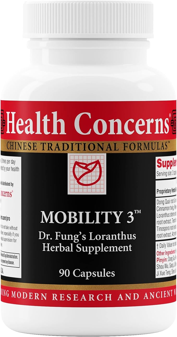 Health Concerns Mobility 3 – Joint & Muscle Support – Herbal Stiffness Supplement for Men & Women – Dong Quai, Ginseng, Fo-Ti, Loranthus & Ginger Formula – Chinese Support – 90 Capsules