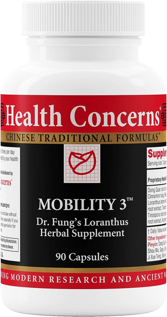 Health Concerns Mobility 3 – Joint & Muscle Support – Herbal Stiffness Supplement for Men & Women – Dong Quai, Ginseng, Fo-Ti, Loranthus & Ginger Formula – Chinese Support – 90 Capsules