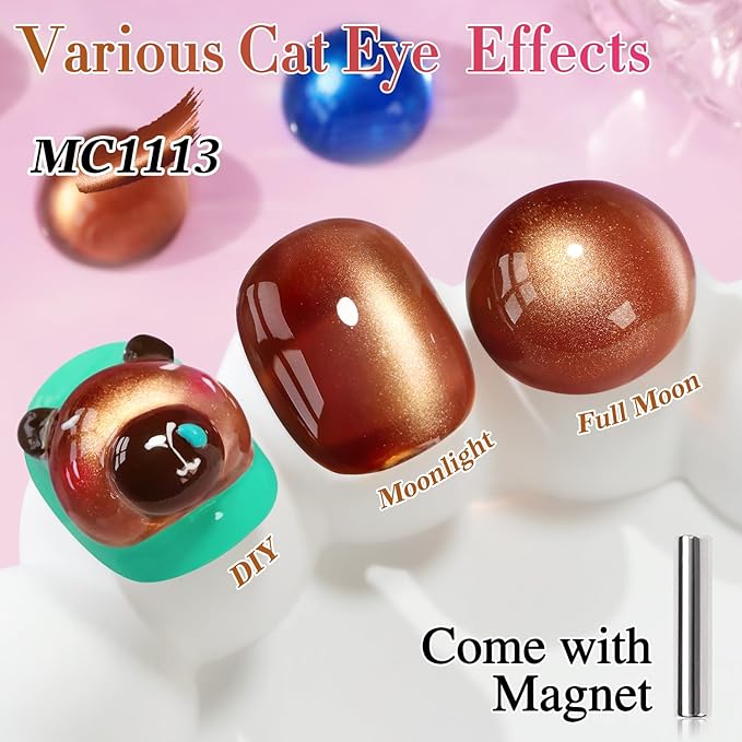 Double Rhythm Cat Eye Gel Polish with Magnet 15ML Holographic Glitter Shimmer Translucent Sheer Color Glass Brown Magnetic Gel Polish Salon DIY at Home (Fall Brown-MC1113)