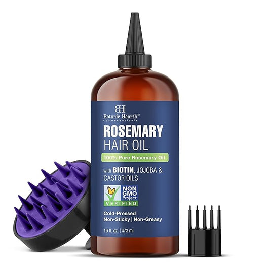 Botanic Hearth 100% Pure Rosemary Oil For Hair Growth | Infused with Biotin, Jojoba & Castor Oil | Hair Oil Repairs Dry Damaged Hair, Strengthening, Healthier - Hair Tonic, 16.0 fl oz