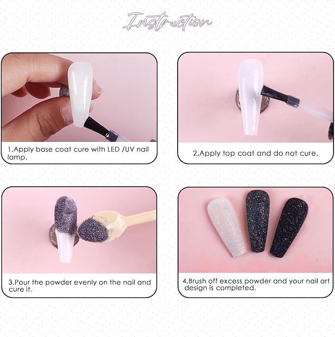 Laza 8 Colors Nail Glitter Powder Shining Sugar Effect Glitter Black White Dust Sand Powder Candy Coat Manicure Nail Art Decoration for Nail Art Tips Decoration DIY Crafts