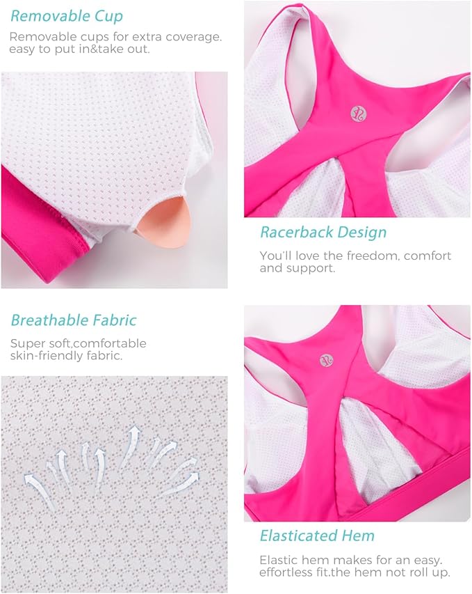 RUNNING GIRL High Impact Sports Bras for Women,Racerback Running Bra Workout Crop Tank Tops Longline Sports Bra Push up