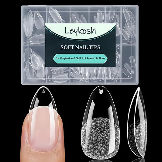 Medium Almond Nail Tips, 216pcs Acrylic Fake Nails Gel Nail Tips Soft, Full Cover Pre-Shaped Matte Clear Press on Nails for Extension, Diy at Home Manicure 12 Sizes