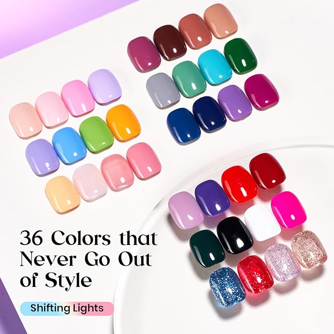 Beetles Gel Polish Shifting Lights - Fall Gel Nail Polish Set Brown Burgundy Red Black White Green Purple Glitter 36 Colors with Base Coat Glossy Matte Glitter Top Coat UV LED Soak Off Gift for Women