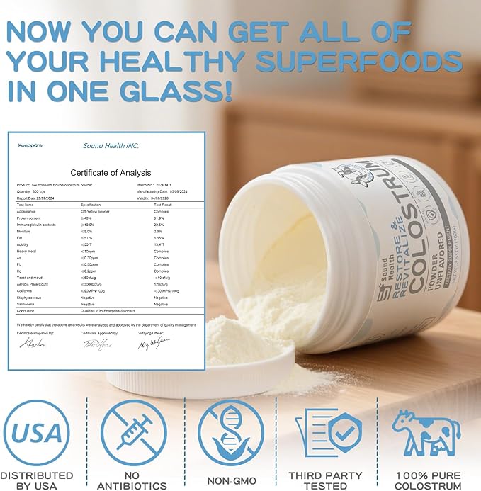 Colostrum Supplement Powder for Humans - Organic Bovine Colostrum Supplement for Gut Health, Hair Growth, Beauty, and Immune Support - Unflavored (50 Servings)