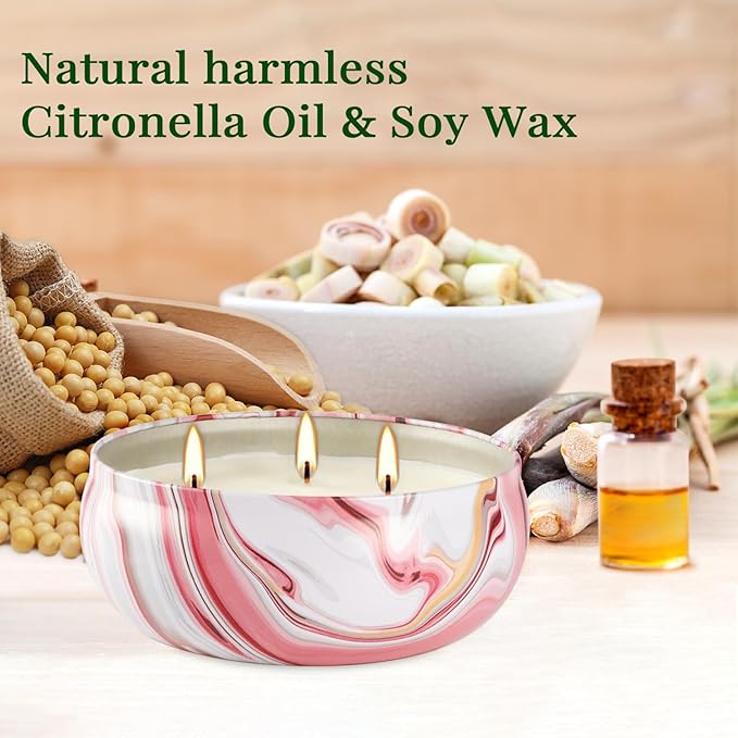 4 Pack Citronella Candles-3 Wick Scented Candles,Outdoor Candle Bulk 12 oz Large Candle Gift for Patio,Summer Gifts,Anniversaries GIF.