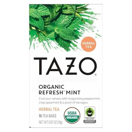 TAZO Organic Refresh Mint Herbal Tea Bags, Caffeine Free, 16 Total Tea Bags