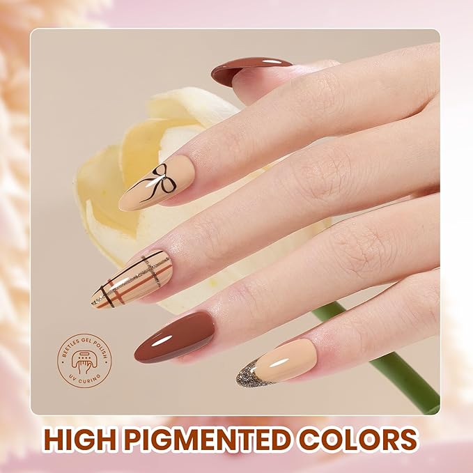 Beetles Fall Gel Nail Polish Set – Winter Sonata Gel Polish, 20 Colors Brown Burgundy Red Green Glitter Soak Off UV LED Gel Polish Kit with Base Coat Glossy Matte Top Coat Manicure Gift for Women