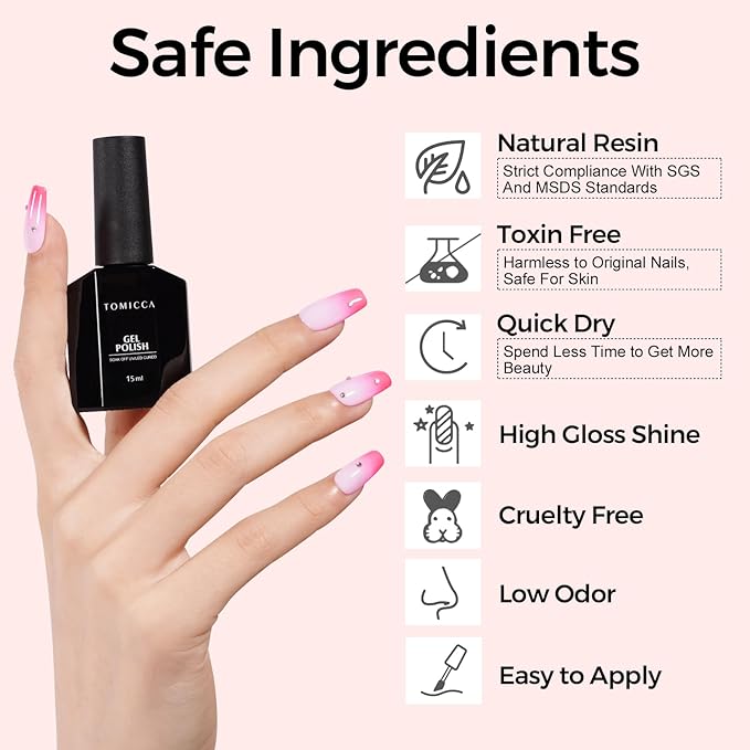 TOMICCA Bright & Pastel Pink Gel Nail Polish, Long Lasting UV Gel, Spring Summer Colors