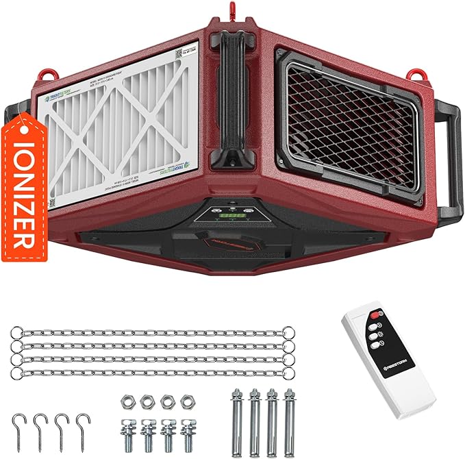 Abestorm 270 Degree Air Filtration System, Built-in Ionizer, 1080 CFM Dust Collector with Strong Vortex Fan, Suitable for Woodworking Shop, Garage, Workshops, 2-speed Adjustment, DecDust 1080IG