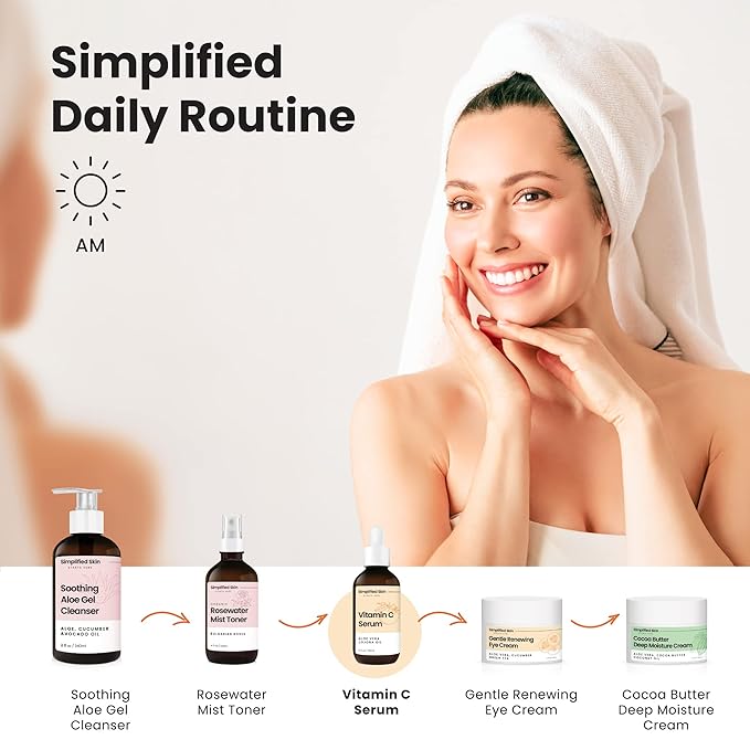 Simplified Skin Vitamin C Face Serum – 20% Vitamin C, Hyaluronic Acid, Vitamin E – for Hydrating & Glowing Skin - Antioxidant Skin Brightening Serum – 2 Fl Oz