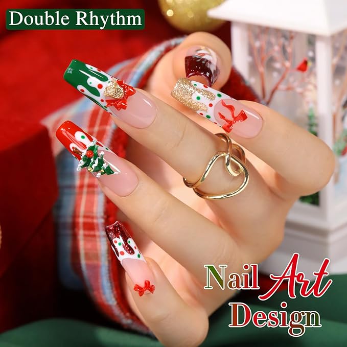 Double Rhythm 6 Pcs 15 ML Gel Polish Set Same Color Same Bottle Soak Off Gel Polish Kit Nail Art Manicure Salon DIY at Home for Women (Glitter Burgundy Red Gold Green White-T6-70)