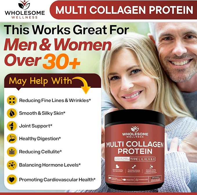 Wholesome Wellness Probiotics for Women 100 Billion CFUs with Prebiotics, Digestive Enzymes + Multi Collagen Protein Powder Hydrolyzed (Type I II III V X) Bundle