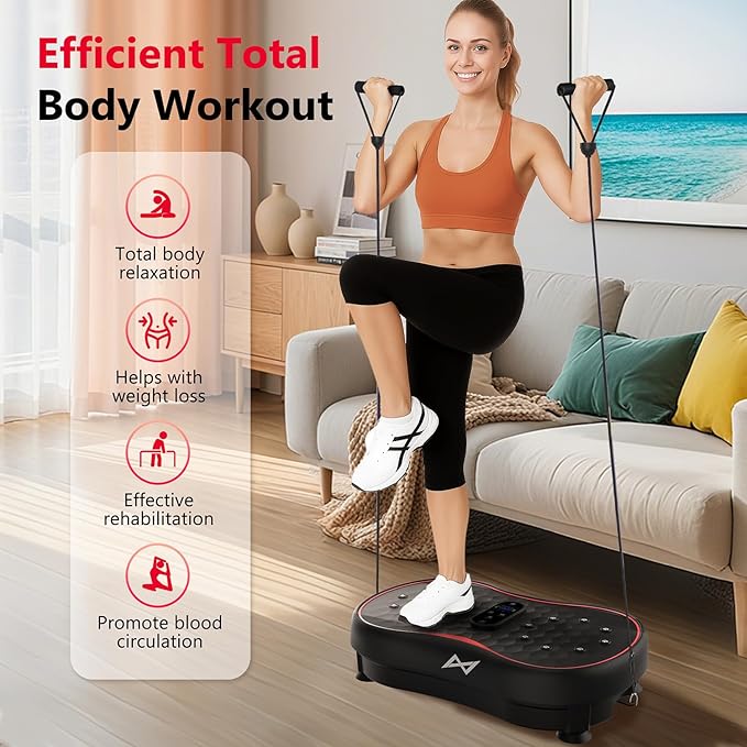 AXV Vibration Plate Fitness Platform Exercise Machine Vibrating Lymphatic Drainage Shaking Full Body Shaker Workout Vibrate Stand Shake Board Sport Gym for Weight Loss Fat Burner for Women Men