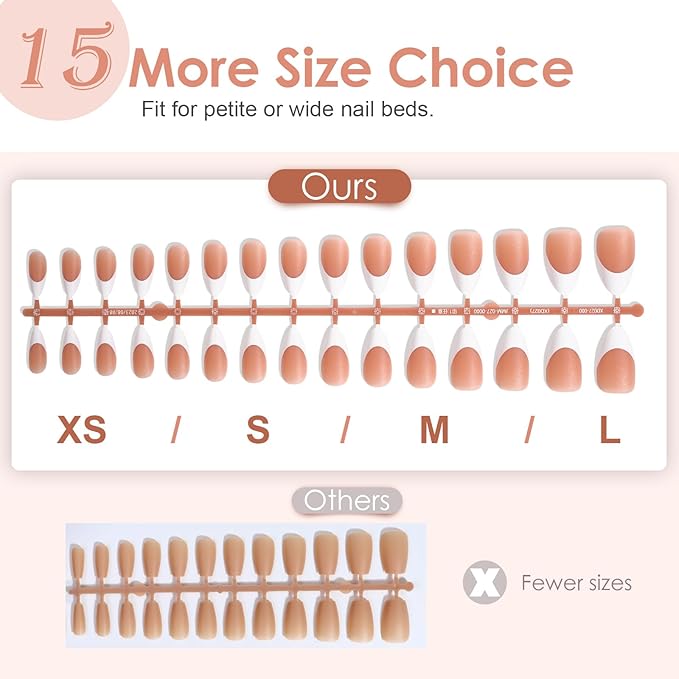 Canvalite French Tip Press on Nails Gel Nail Tips - 300Pcs Pre-Colored Quick and Easy Press on Nails Almond Fake Nails with Designs DIY Nail Extensions, Nude White