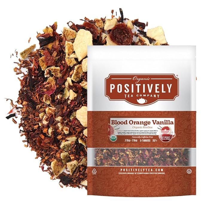 Organic Positively Tea Company, Blood Orange Vanilla Rooibos Tea, Loose Leaf, 16 Ounce