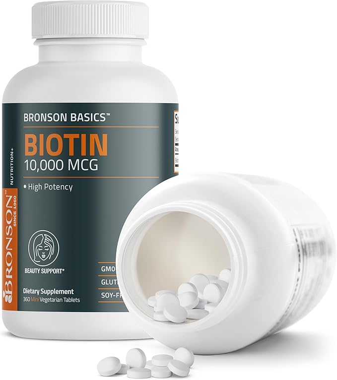 Bronson Biotin 10,000mcg, Supports Healthy Hair, Skin and Nails, Vegetarian, Non-GMO, 360 Tablets