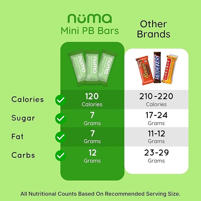 Numa Foods Mini Coconut Peanut Butter Bars – Vegan, Low Sugar, High Protein, All Natural, Gluten Free – Crunchy Plant Based Peanut Butter Snacks – 3 Bags with 8 Individually Wrapped Protein Bars