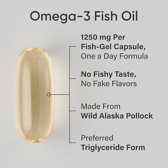 Sports Research® Omega-3 Fish Oil 1250 - Triple Strength Fish Oil Supplement from Wild Alaska Pollock - MSC Certified Sustainable · Non-GMO · Soy Free - 30 Softgel Capsules