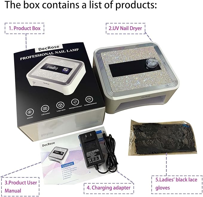 UV LED Nail Lamp Cordless, DecRose 120W Rechargeable UV Light for Gel Nails Portable Nail Dryer Light with Timer, Sparkling Rhinestones Diamond Curing Lamp,Gift for Nail Art Lovers & Professionals