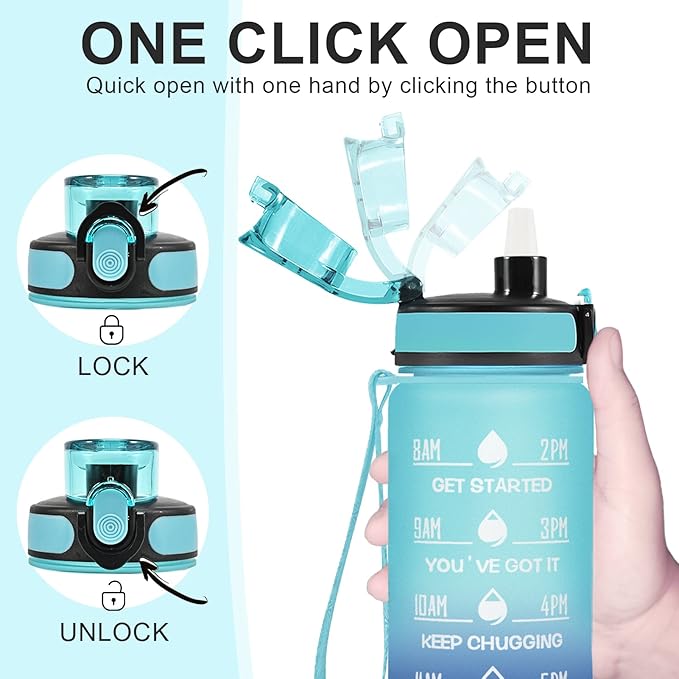 Enerbone Water Bottle, Leakproof BPA & Toxic Free, Motivational Water Bottle with Times to Drink and Straw, Fitness Sports Water Bottle with Strap for Office, Gym, Outdoor Sports