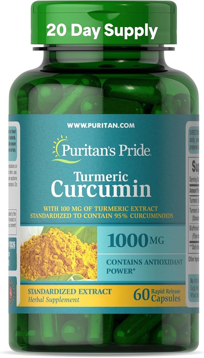 Puritan's Pride Turmeric Curcumin 1,000mg, Standarized to 95% Cucuminoids, Herbal Dietary Supplement for Antioxidant Health, 60 Radpid Release Capsules