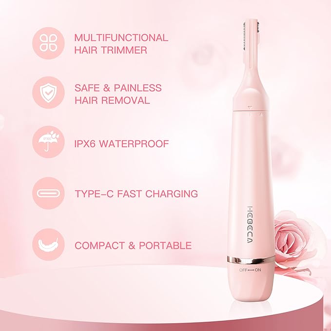 Nose Hair Trimmer for Women, 3in1 Electric Eyebrow Trimmer Waterproof Facial Hair Removal Rechargeable Hair Shaver Razor for Nose Ear Eyebrow Peach-Fuzz Lips Chin FT3001 Pink