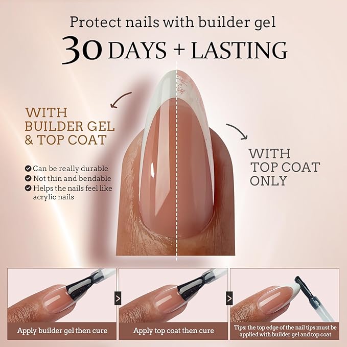 BTArtboxnails French Gel Nail Tips - French Tip Press on Nails Brown Long Stiletto XCOATTIPS, Fake Nails for Nail Art DIY