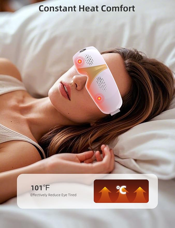 Eye Massager with Heat & Vibration, Upgraded Heated Eye Massager with Acupressure, Music, Voice Prompts, Vision Window, Smart Eye Care Birthday Gifts for Mom Dad Friend Women Men