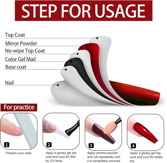 Artdone Chrome Nail Powder,Red Iridescent Aurora Powder Metallic Mirror Effect Pigment Pearlescent Mermaid Pigment Pearl Glitter Dust Kit, Nail Art Decoration, Resin Craft