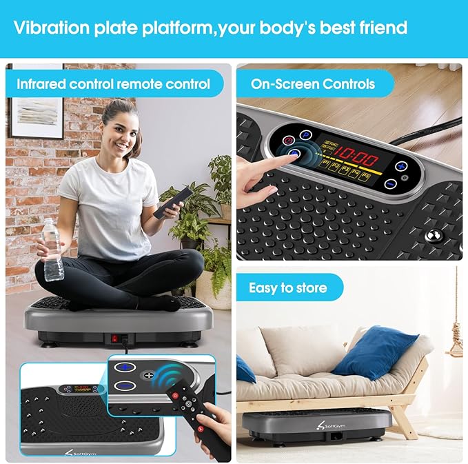 SoftGym Vibration Plate Exercise Machine for Lymphatic Drainage,Power Vibrate Stand Shake Board 450 Lbs Capacity Whole Body Workout Waver with Fitness Resistance Bands Weight Loss Gifts for Women Men