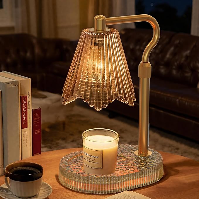 Candle Warmer Lamp with Adjustable Height - Flameless 4-Level Dimmable Wax Warmer, Timer Function & Stylish Design in Multiple Colors(Brown)