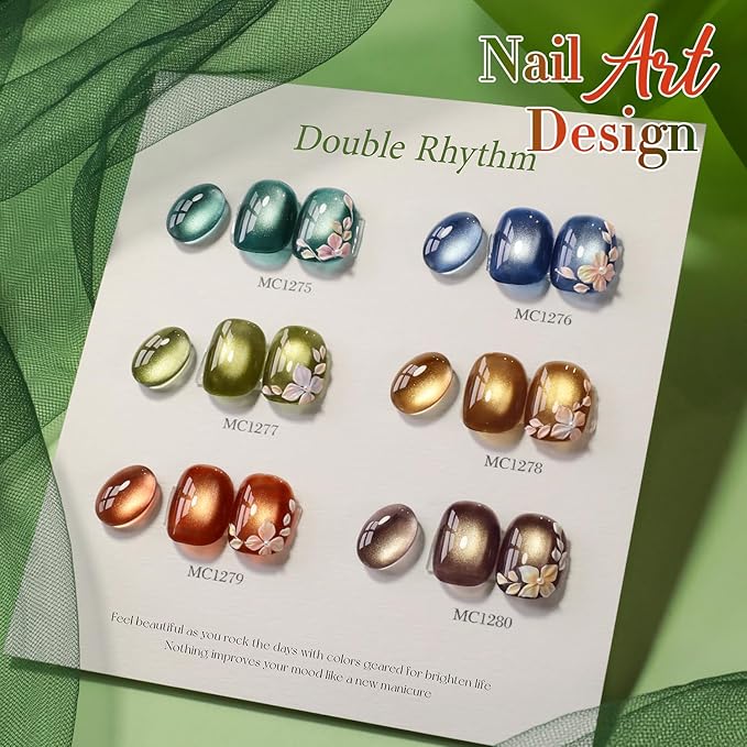 Double Rhythm 0.5 OZ Cat Eye Gel Polish with Magnet 15ML Holographic Glitter Shimmer Translucent Jelly Color Magnetic Nail Polish Salon DIY at Home (Blue Coral-MC1276)