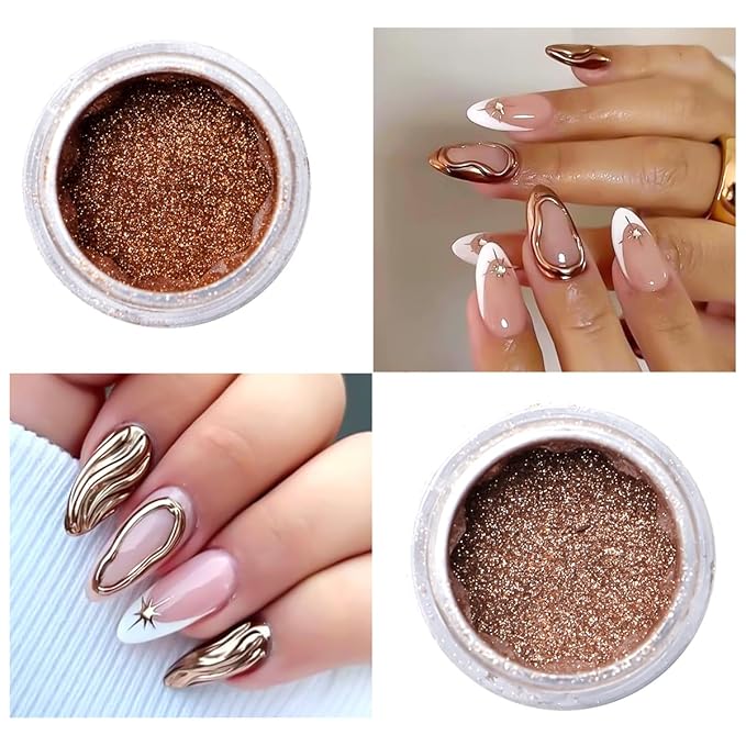 Chrome Nail Powder Metallic Gold And Silver, Magic Mirror Effect Pigment Glitter Rubbing Dust, 3D Carving Nail Molding Gel & Holographic Dip Nail Powder Kit for Nail Decor Home Manicure DIY
