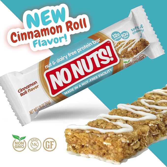 No Nuts! Chocolate Chip AND Cinnamon Roll Flavor Snack Bars - 100% Nut Free Dairy Free Vegan Protein Bars